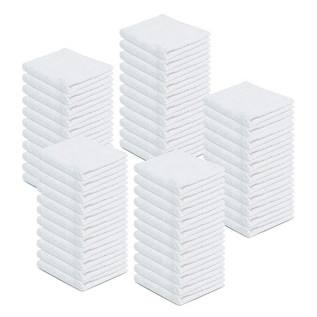 Cotton Terry Towel Cleaning Cloths 100% Cotton Terry Cloth Bar Rags White Bar Towels Multi-Purpose High Absorbent Terry Towels for Cleaning Auto Detailing or Painters - White 12"x12" Pack of 50