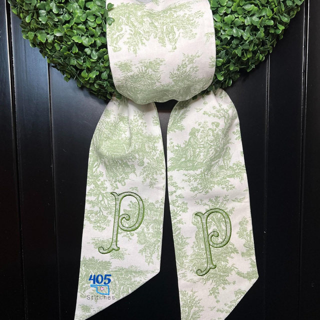 Classic French Toile Wreath Sash, Classic Monogrammed Toile Sash, Personalized Wreath Sash, Embroidered Toile Wreath Sash for Front Door