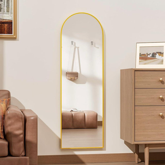 Rowjut Full Length Door Mirror, Wall Mounted Wall & 48"X14"Arched Behind Door Mirrors, Full Length Mirror for Use in Living Rooms, Rooms, Bedrooms, Cloakrooms, etc. (Gold)