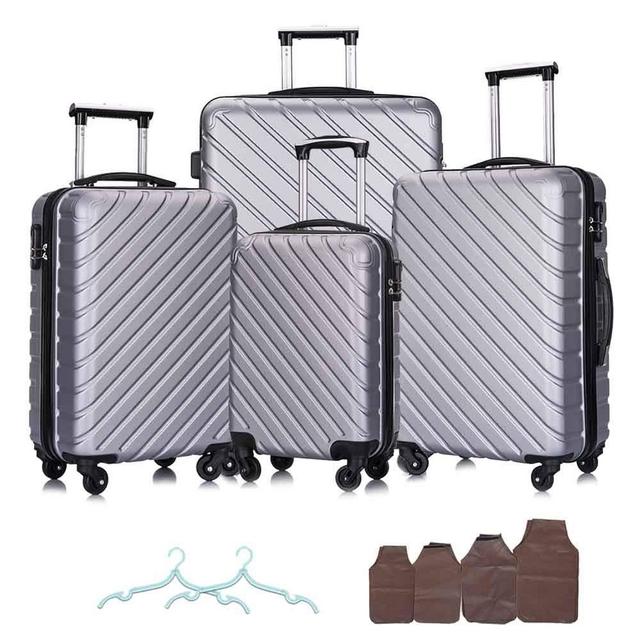 Apelila Set of 4 Carry On Luggage Sets Travel Suitcase Spinner Hardshell Lightweight Free Gift Inside (Silver)