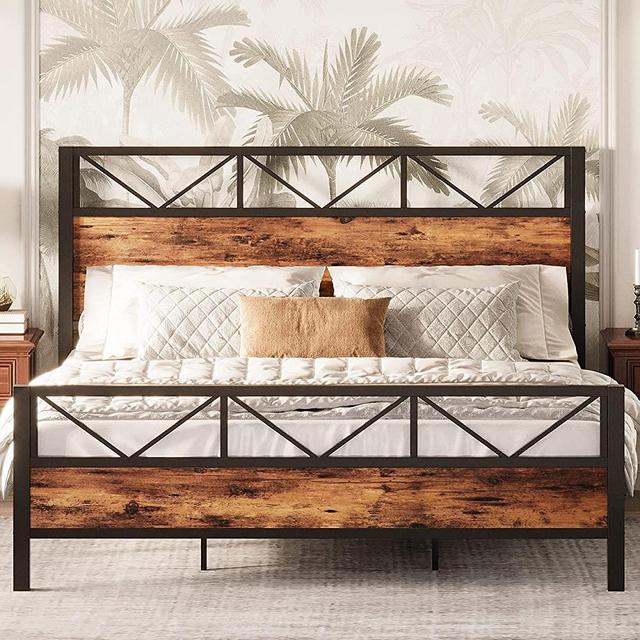 LIKIMIO King Bed Frame, Tall Industrial Headboard 51.2", Platform Bed Frame King with Strong Metal Support, Solid and Stable, Noise Free, No Box Spring Needed, Easy Assembly