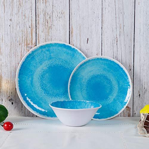 Melamine Dinnerware Set for 4-12pcs Dinnerware Dishes Set for Indoor and Outdoor Use, Dishwasher safe, Blue