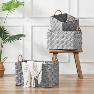 Diana 3-Piece Rectangular Herringbone Weave Basket Set