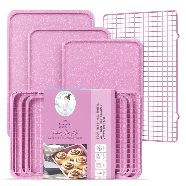 3 Baking Sheet with Wire Rack Set - Cookie Sheets for Baking Nonstick Coated with Cooling Rack - Set of 3 Baking Sheets for oven