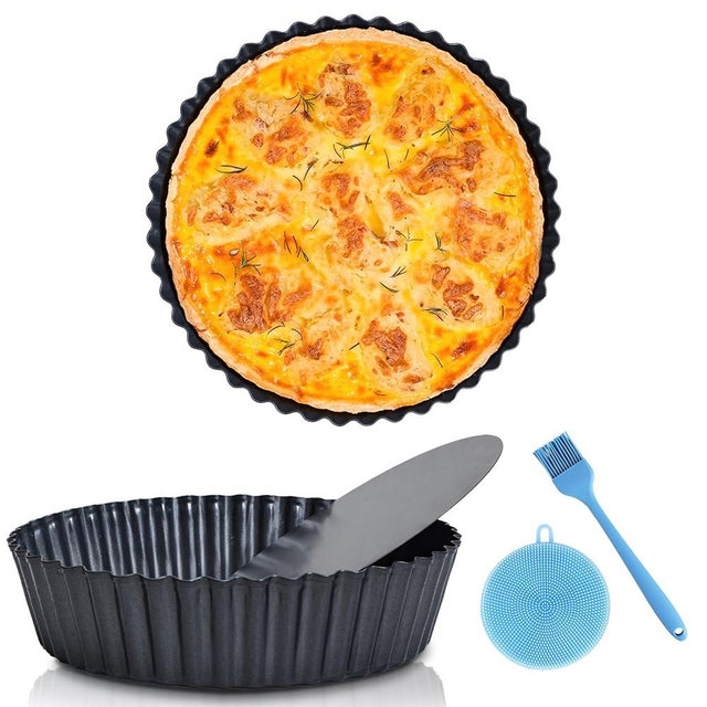 Vnray 2 Pack 9.5 inches Pie Pan with Removable Bottom for Baking, Deep Quiche Tart Pan Non Stick for Oven, Fluted Pie Dish Plate Tin for Apple, Pot Pies, Cheesecakes and Desserts