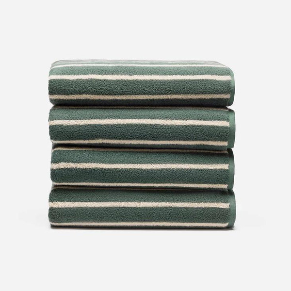 Super-Plush Turkish Cotton Bath Towel Bundle - Striped Botanical Green