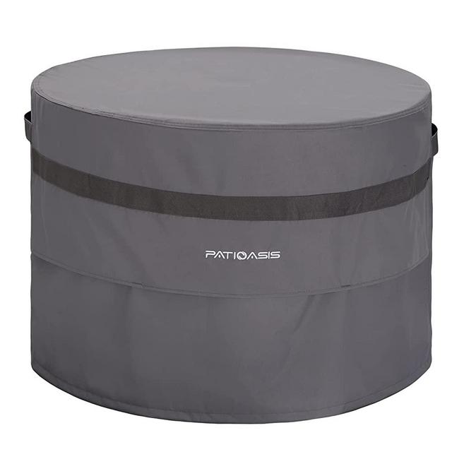 Grey Round Firepit Table Cover 32''Dia Waterproof Outoor Patio Gas Fire Bowl Cover 600D All Weather Resistant Fire Pit Covers Round
