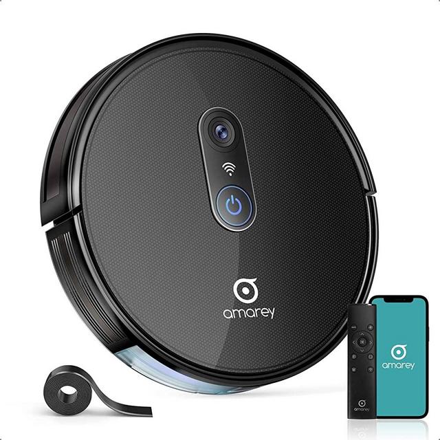 Amarey A980 Robot Vacuum- Wi-Fi Connected Robotic Vacuum Cleaner, Smart Mapping, Compatible with Alexa, Ideal for Pet Hair and Hardwood Floors Black