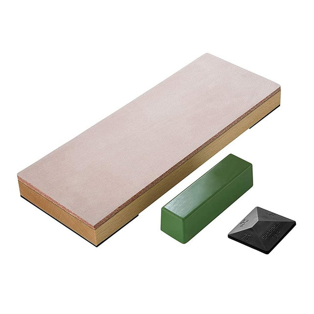 SHARPAL 204N Leather Strop 8" x 3" Kit with 2 Oz. Polishing Compound & Angle Guide, Knife Stropping Block for Sharpening & Honing Knives, Straight Razor, Woodcarving Chisels