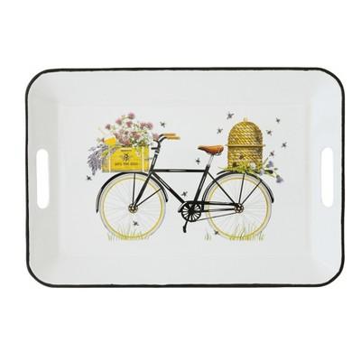 16.2" x 11.2" Bicycle Metal Serving Tray White/Yellow - 3R Studios