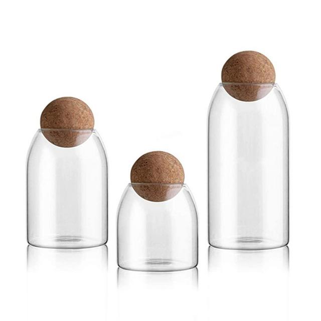 UPKOCH 3Pcs Glass Jars with Airtight Seal Ball Cork Lid Clear Cookie Jars Mason Jars Food Storage Canister for Tea Coffee Spice Sugar Salt (Size S/M/L)