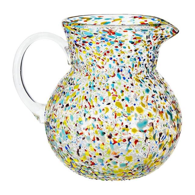 Hand Blown Spanish Sangria Pitcher, Mexican Water Jug Glass with Confetti Rock Design (84 oz) Multicolor