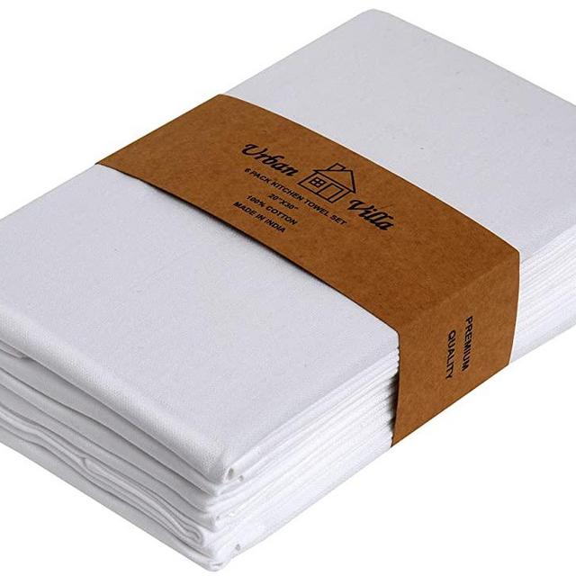 Urban Villa White Kitchen Towels, Premium Quality,100% Cotton Ultra Soft Dish Towels, (Size: 20X30 Inch), White Highly Absorbent Bar Towels & Tea Towels - (Set of 6)