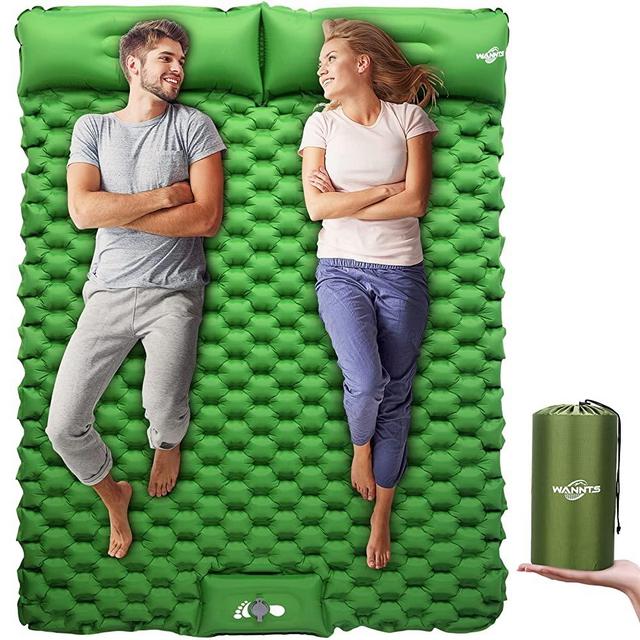 WANNTS Double Sleeping Pad, Ultralight Inflatable Sleeping Pad for Camping, Built-in Pump, Ultimate for Camping, Hiking - Airpad, Carry Bag, Repair Kit - Compact & Lightweight Air Mattress(Green)