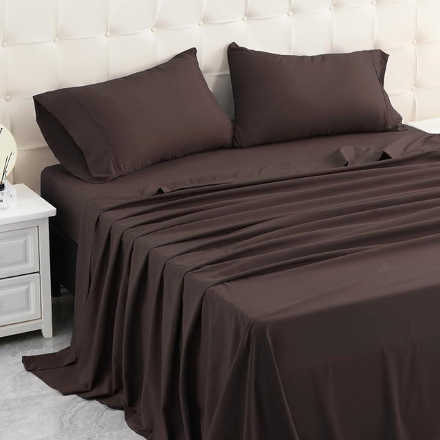 MICORAL King Bed Sheets Set, Soft Breathable Bedding Sheet Set, Sheets Set with 16" Deep Pocket Design (4 Pieces, King, Brown)