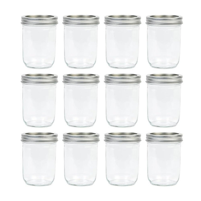 Jumterlee Wide Mouth Mason Jars 16 oz (12 Pack) - Overnight Oat Jars with Airtight 2-Piece Metal Lids, Suitable for Pickling, Meal Prep, Storage, DIY Crafts & Water Bath Canning