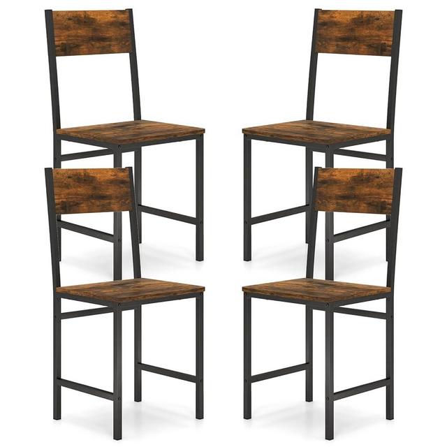 Giantex Dining Chairs Set of 4, Industrial Kitchen Chairs with Metal Legs, Slanted Back, Rustic Wood Grain, Armless Side Chairs for Dining Room, Restaurant, Living Room, Rustic Brown & Black