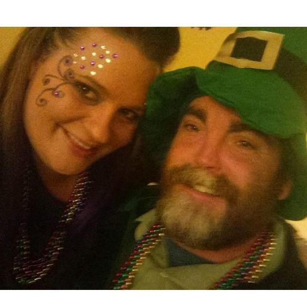 Halloween, Christine was "purple" in the rainbow and Kevin was the leprechaun with his pot of gold