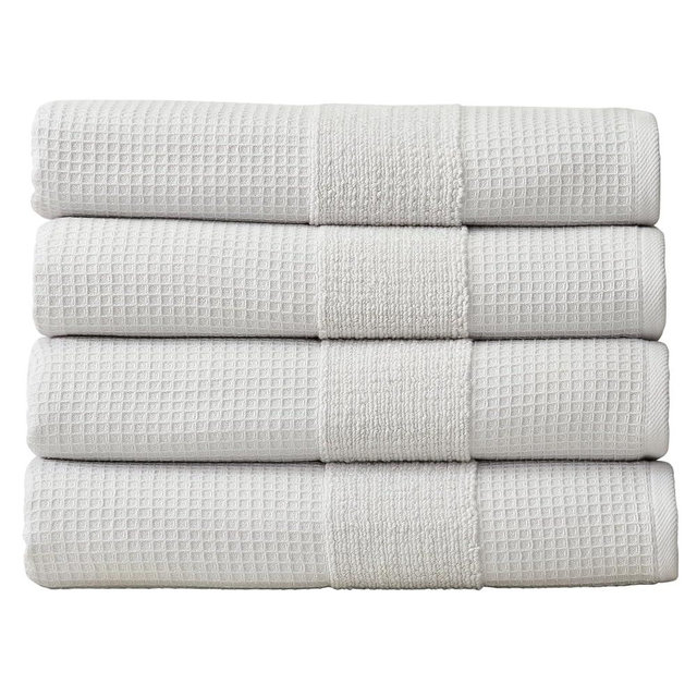 Aire & Raine 100% Cotton Waffle Bath Towel Set - 4 Pack | Lightweight Waffle Towels for Bathroom Reversible to Soft Classic Terry | 4 Pack Waffle Weave Bath Towels | 4 Pack - Light Grey