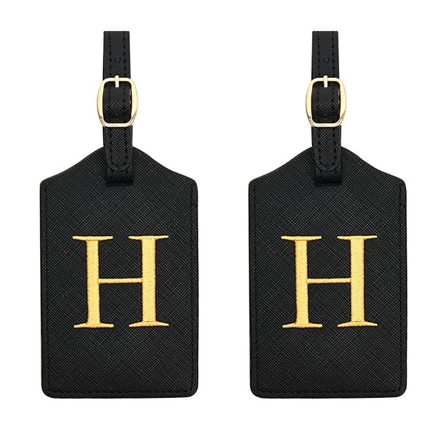 2 Pcs Initial Luggage Tags Monogrammed PU Leather Luggage Tags Embroidered Luggage Tags for Suitcases Travel Luggage Tags for Baggage Bags (H)