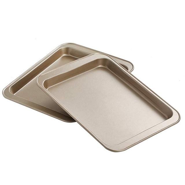 Small Baking Sheet 2 Pack, Walooza 8 Inch Carbon Steel Half Toaster Oven Pan Tray Replacement, Heavy-gauge Steel, Set of 2