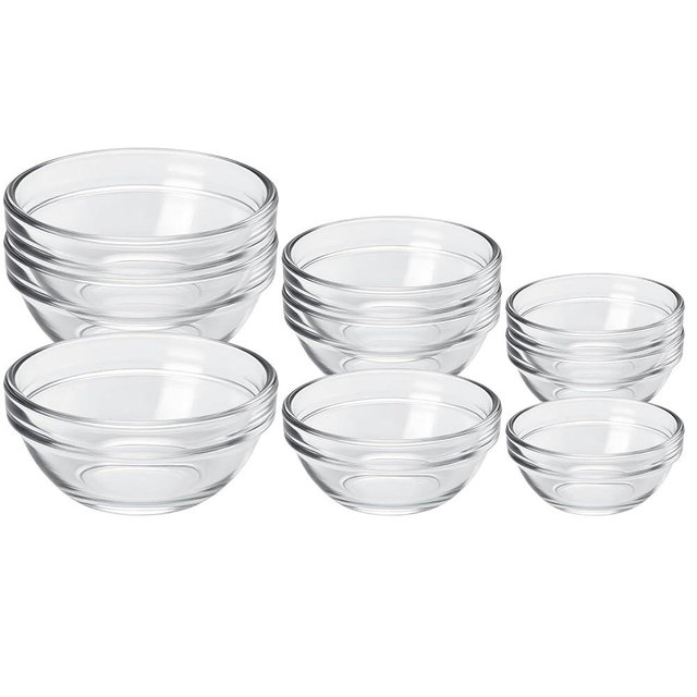 CAOXIAOXUYAO 12-Piece Mini Glass Prep Bowls Set - 4x 1.5 oz, 4x 2.5 oz, 4x 4.5 oz Small Nesting Mixing Bowls for Kitchen, Food Prep, Spices, Sauces & Snacks