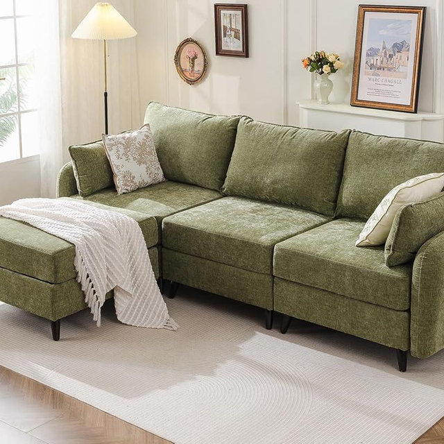 Rexulqo 104'' Modular Sectional Sofa with All Seats Storage, Oversized L Shaped Couch for Living Room,3-Seater Comfy Cloud Couches with Movable Ottoman,Big Sectional for Bedroom,Velet,Green