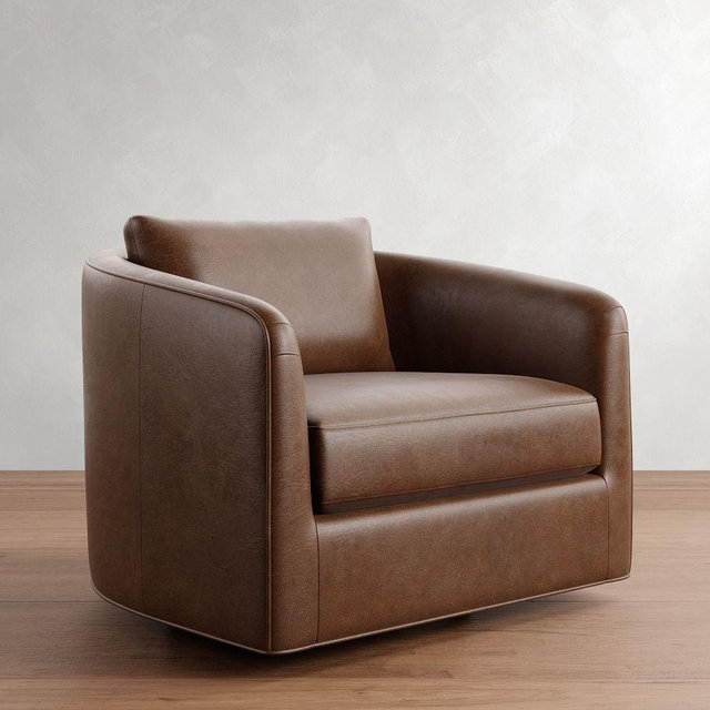 Remmy Leather Swivel Armchair, PLY CSH, Statesville Molasses