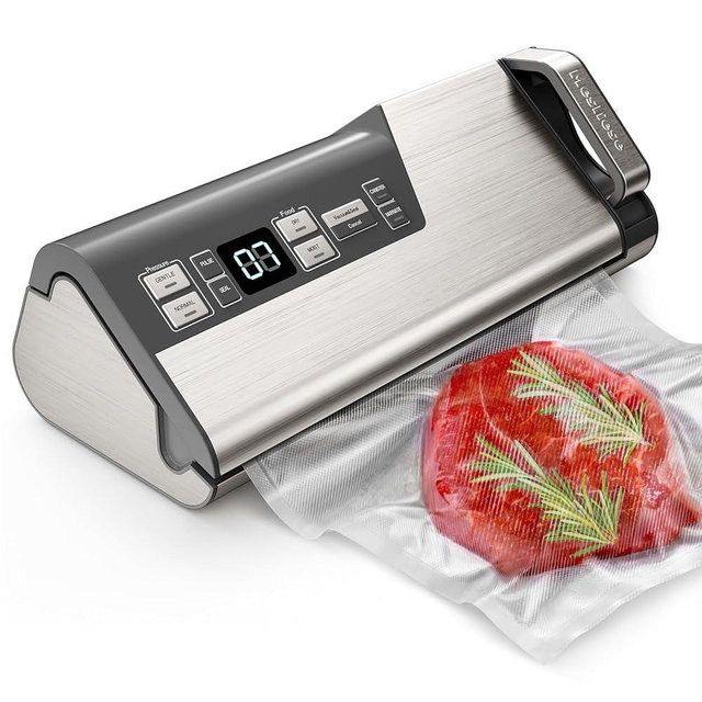 Mesliese Vacuum Sealer Machine, Powerful 95kPa 140W One Hand Operation Food Sealer, Double Seal Strip with Build-in Cutter & Countdown Display