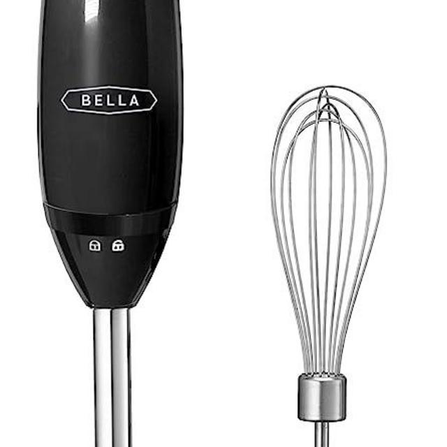 BELLA Immersion Hand Blender, Cordless Portable Mixer with Whisk Attachment - Electric Handheld Juicer, Shakes, Baby Food and Smoothie Maker, Stainless Steel, Black