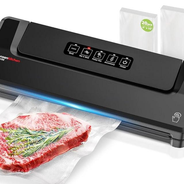 [Updated 2025] Bonsenkitchen Vacuum Sealer Machine + 40 Vacuum Bags, Fast-Compact/Multi-Functional Food Vacuum Sealer with External Vacuum System, Black