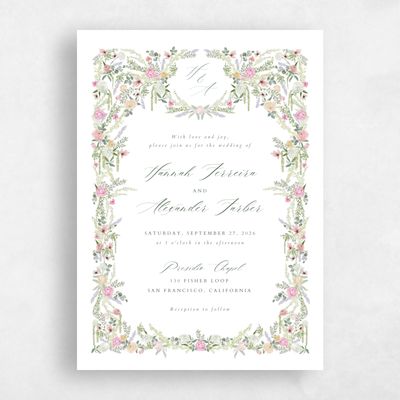 White Floral Wedding Invitation - Dinan Portrait