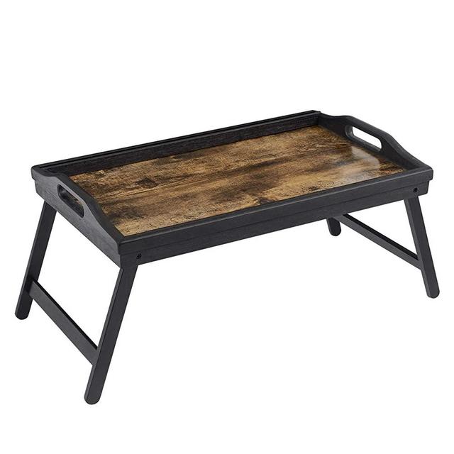 SONGMICS Bed Tray Table with Bamboo Folding Legs, Breakfast Tray for Sofa, Bed, Serving Snack Tray with Groove for Phone Tablet, Laptop Desk, Rustic Brown ULLD106B01