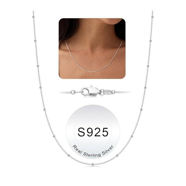 IEFWELL S925 Sterling Silver Chain Necklace for Women - 14K-Real-Gold-Plated 1.5mm Satellite Bead Chains Necklace, Sturdy Women's Chain Necklaces, 14/16/18/20/22/24 Inches Christmas Jewelry Gifts