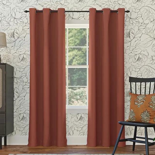 40"x84" Sun Zero Blackout Kenneth Energy Saving Grommet Curtain Panel Terracotta Red: Thermal Insulated, Noise Reduction