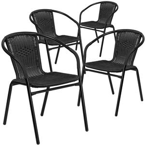 Flash Furniture 4 Pk. Black Rattan Indoor-Outdoor Restaurant Stack Chair