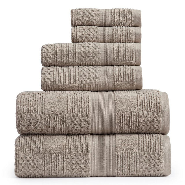 Springtree Home 100% Cotton Bathroom Towel Set | 6 Piece Set - Brown Bath Towels | Geometric Textured Design | Absorbent & Quick-Dry | Oeko-TEX® Standard 100 Cotton | Myla Collection - Cobblestone