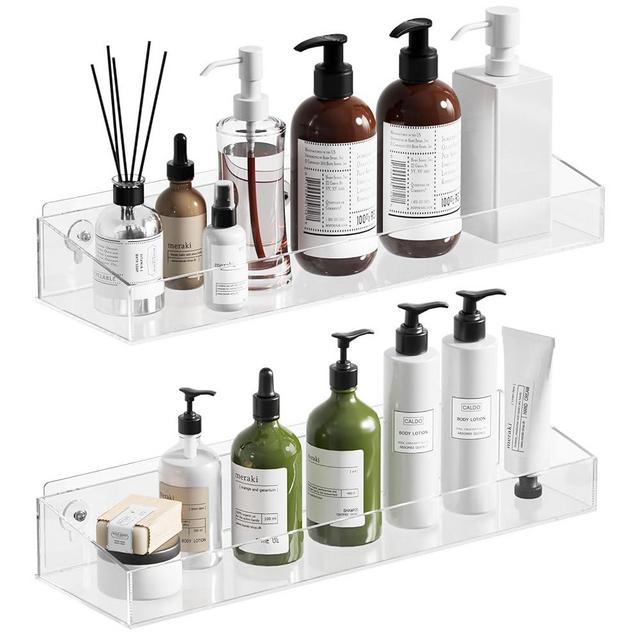 Durmmur 2Pack Acrylic Shower Shelves, Adhesive Bathroom Shower Caddy Organizer, No Drilling/Drilling Wall Floating Shelves for Bathroom Storage Kitchen Home Décor, No Hook