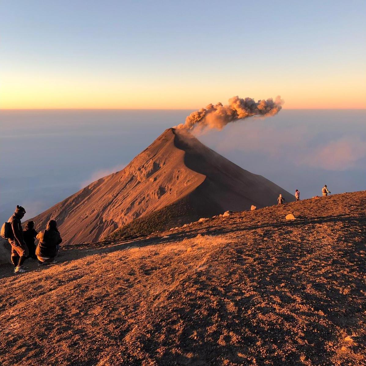 Summit of Volcan Acatenango looking at Volcan de Fuego