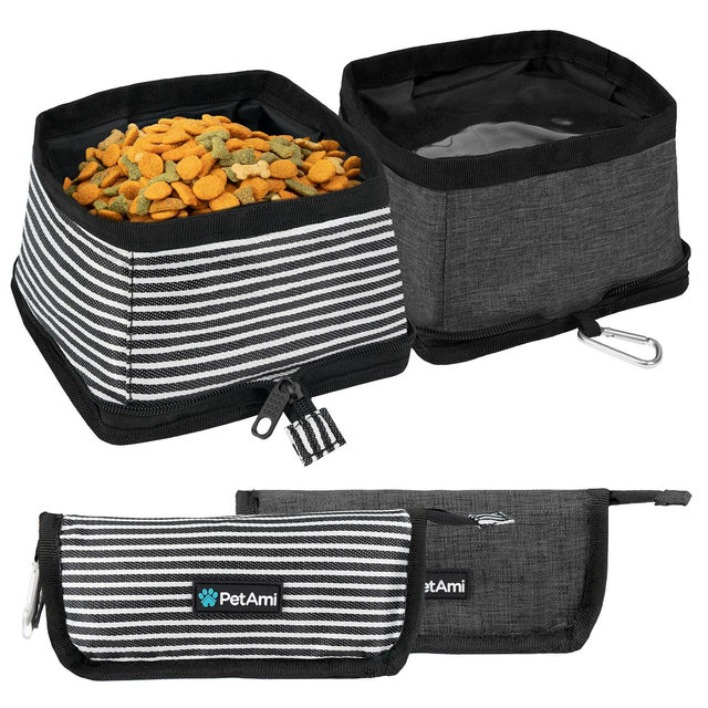 PetAmi Collapsible Dog Bowls 2 Pack, Food and Water Travel Set, Portable Pet Dish No Spill, Foldable Lightweight BPA Free Leakproof