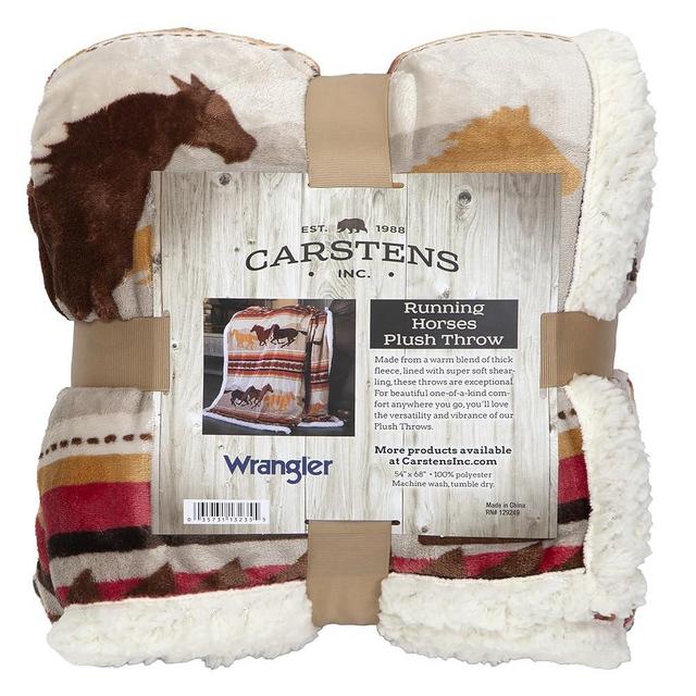 CARSTENS, INC. Wrangler Ultra Premium Super Soft Plush Sherpa Fleece Oversized Throw Blanket 54" x 68", Running Horses