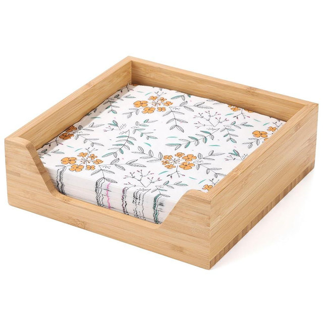 Bamboo Napkin Holder, 7.36" x 7.36" x 2.16" Napkin Holder for Table with Large Side Opening for Easy Access, Large Storage Square Napkin Dispenser, Home Kitchen Dining Tabletop Decor
