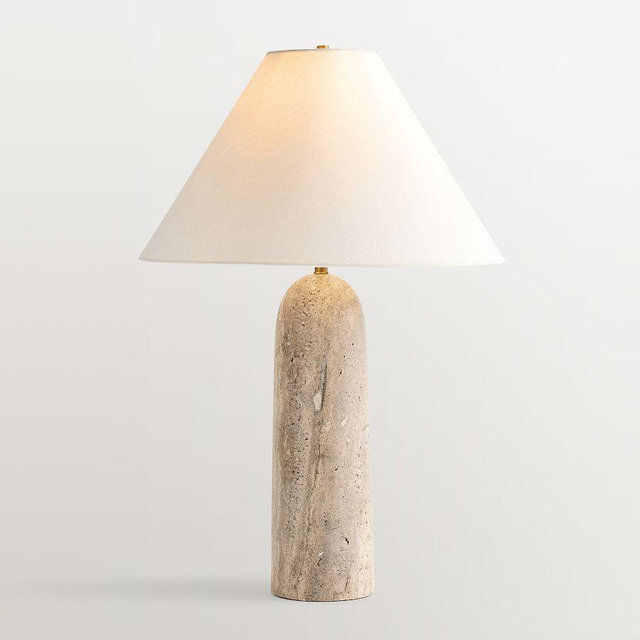 Marlo Travertine 27" Table Lamp, Silver