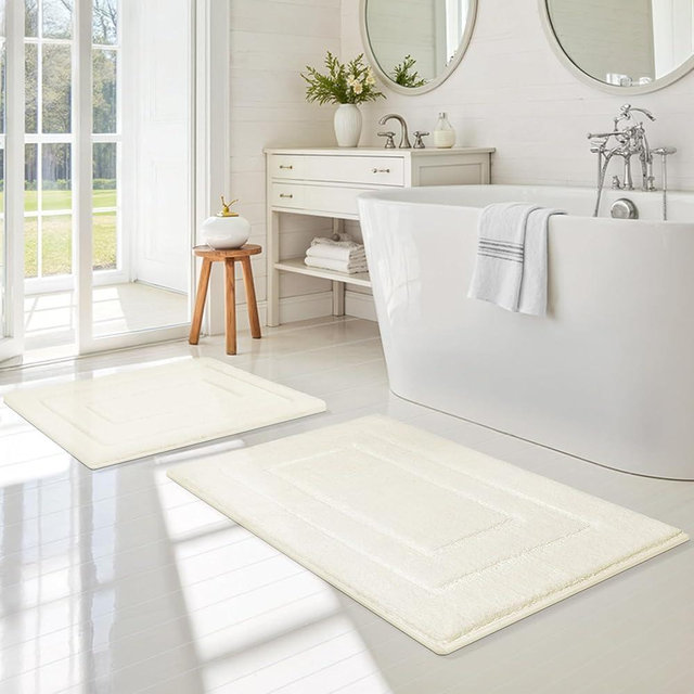 GRANNY SAYS Bathroom Rugs Sets 2 Piece,Soft Bath Mats for Bathroom, Bath Rugs Non Slip Washable, Absorbent Bath Rug for Tub,Shower and Toilet, Bath Mat Set (Cream, 20" x 32" + 16" x 24")