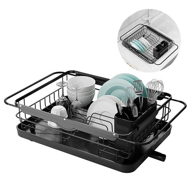 Kitsure Dish Drying Rack in Sink - Dual-Use Dish Rack for Countertops & Sinks, Stainless Steel Dish Rack for Kitchen Counter, Over The Sink Kitchen Drying Rack with a Draindboard & Utensil Holder