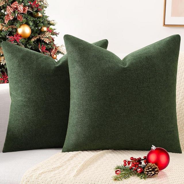 Pallene Decorative Chenille Throw Pillow Covers 18x18 Set of 2, Luxury Soft Velvet Pillow Covers for Sofa, Couch, Living Room - Forest Elf