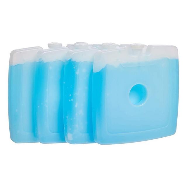 Amazon Basics Reusable Hard Sided Square Ice Pack, 4.75" X 4.75" X 0.5", Blue, Pack of 4