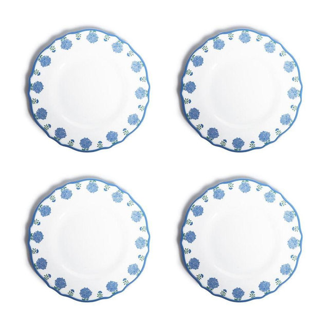 Two's Company Hydrangea Dinner Plates - Elegant Floral Melamine Dinnerware, Shatter-Resistant Non-BPA Plates, Lightweight & Dishwasher Safe for Outdoor Dining, Nature-Inspired Tableware - Set of 4