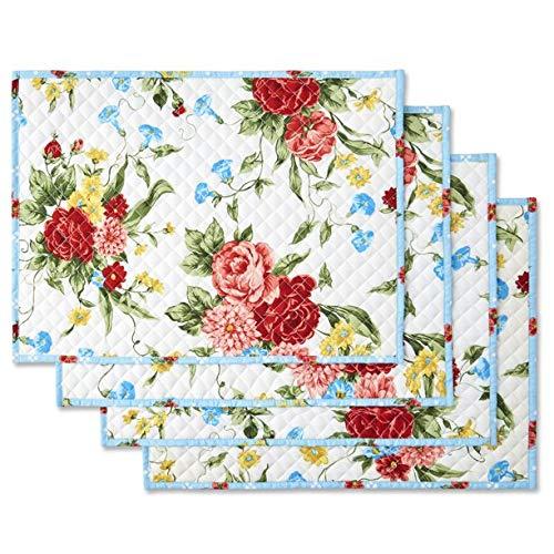 The Pioneer Woman Sweet Rose Quilted Placemat, Set of 4 Reversible Floral Placemat for Birthday, Special Occasion, Dining Table