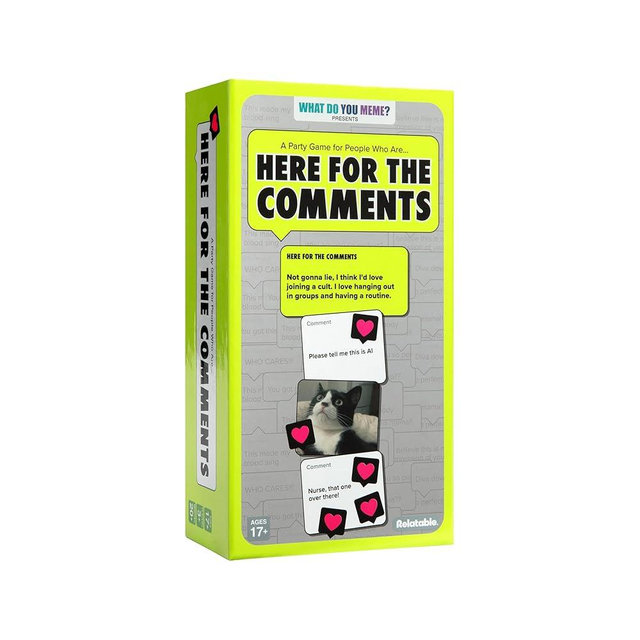 Here for The Comments by Relatable - an Adult Party Game Built on Internet Culture, Funny Party Games for Game Night and Fun Gifts – Includes 100 Status Cards, 240 Comment Cards and 12 Heart Tokens